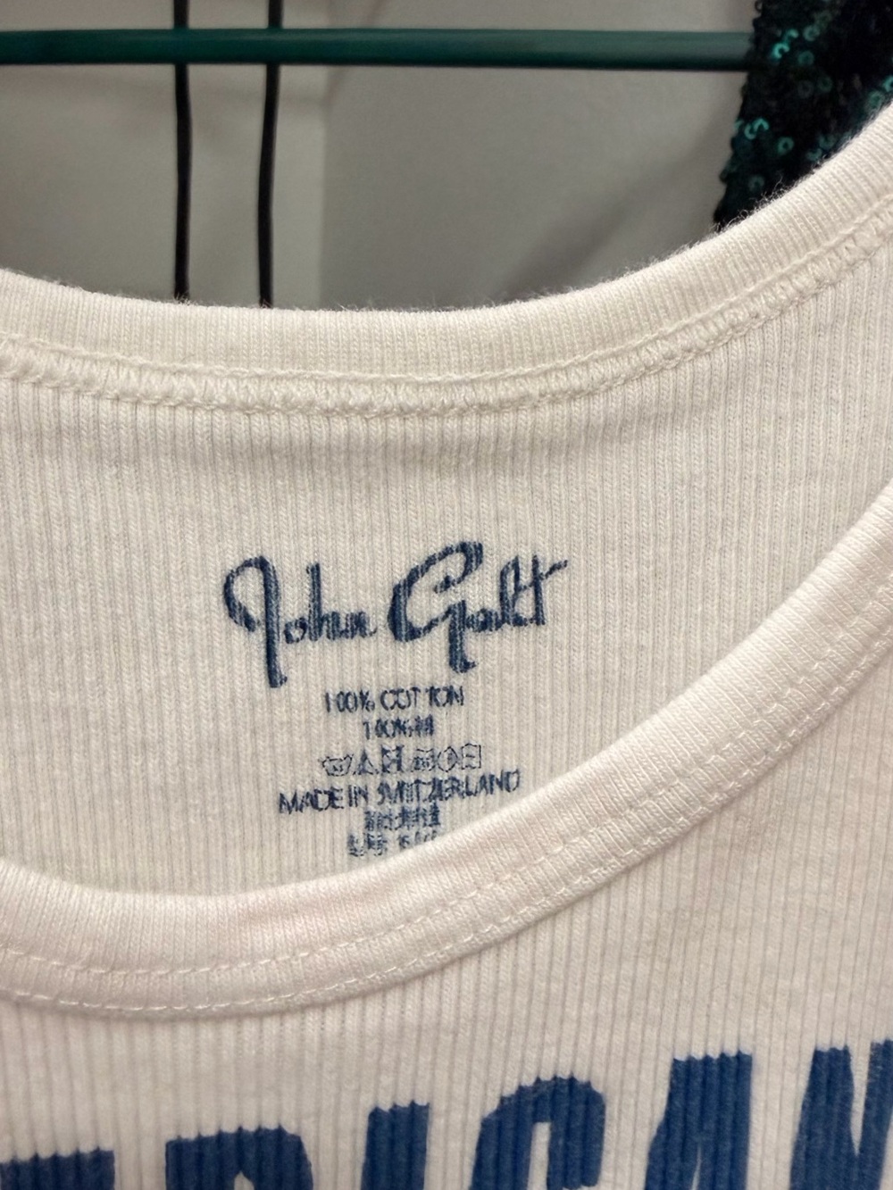 Brandy Melville White Ribbed Tank with Blue Graphic - Picture 2 of 2
